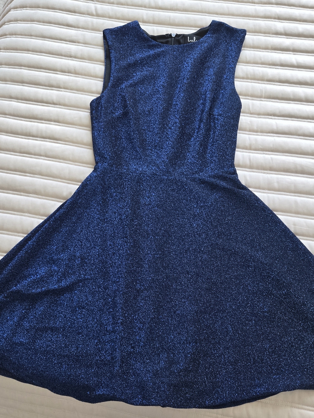 Lulu's Navy Blue Metallic Fit & Flare Mini Dress